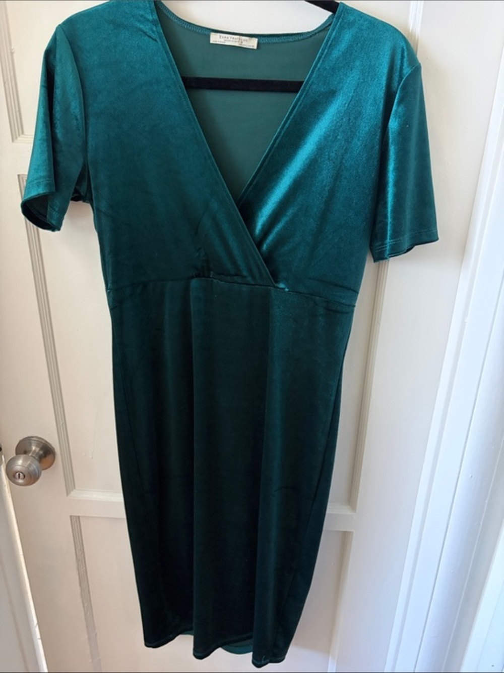 Wrap-Front Velvet Midi Dress in Deep Teal